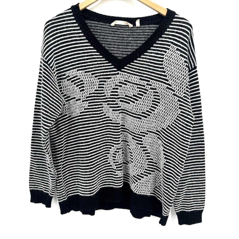 Soft Surroundings Sweater Womens Petite XL XLp Bellflower Black White V-Neck‎